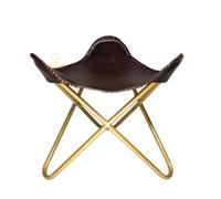 PARRYS LEATHER WORLD Sgabello Poggiapiedi In Pelle Marrone, Art Deco