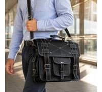 PARRYS Zaino Portatile 18in In Pelle Nera Messenger Tracolla Borsa