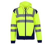 Parsa Fashions Hi Vis Viz Felpa con cappuccio e cerniera ad alta visibilità con nastro riflettente da lavoro in pile di sicurezza con zip giacca con cappuccio per sicurezza taglie forti S - 5XL,