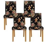 Parsons - Coprisedia con stella di Natale e ornamento, in spandex nero, lavabile, rimovibile, per diverse impostazioni, set da 4 pezzi