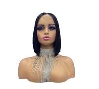 Parte centrale Bob Parrucche corte diritte 2x6 HD Lace Front Wear and Go Parrucche senza colla Capelli umani for donne nere Densità 300(Black,8inch)
