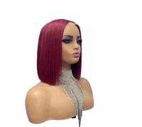 Parte centrale Bob Parrucche corte diritte 2x6 HD Lace Front Wear and Go Parrucche senza colla Capelli umani for donne nere Densità 300(Wine red,12inch)