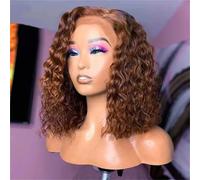 Parte Centrale Delle Donne 16 Pollici 180 Densità Morbida Glueless Marrone Riccio Bob Parrucche Anteriori In Pizzo Profondo Per L'uso Quotidiano brown 24inches