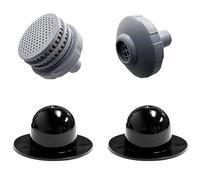 Parte della piscina a terra con filtro di uscita e ugello di ingresso e tappo per la circolazione dell'acqua