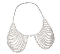 Parte superiore con catena per corpo con perline e drappeggi | Pannelli collegamento color argento, accenti gioielli sul petto a strati per lo stile delle vacanze, look da