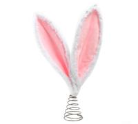 Parte superiore dell'albero di Pasqua, orecchie di coniglio in peluche, grazioso ornamento primaverile con base a spirale in metallo, stravagante decorazione per le vacanze per casa e giardino