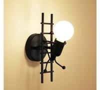 Partenopea® Applique lampada moderna da parete con omino decorativo e portalampada attacco per lampadine E27 (Omino su scala, Nero)