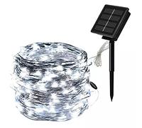 Partenopea Catena luminosa di 100 microled 10 METRI led ad energia solare con picchetto a pannelli da esterno per albero di Natale decorazioni eventi matrimoni feste BY WISDOM (LUCE BIANCA FREDDA)