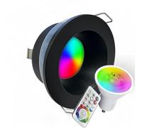 Partenopea Faretto Nero Led da incasso per bagno box doccia e ambienti esterni e interni per cromoterapia con lampada RGBW + luce bianca 5W GU10 con telecomando cambia giochi colore ed effetti