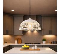 Partenopea Lampadario a Sospensione da Soffitto E27 in Ferro Verniciato, Paralume Traforato Design Moderno, Ø35xH26 cm, Filo 120 cm, per Cucina, Soggiorno, Locali, Lampadina non Inclusa (Bianco)