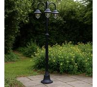 Partenopea Lampione da giardino classico a 3 luci con attacco E27, lanterna da esterno in alluminio IP54, ideale per vialetti, parchi, ingressi e strutture ricettive (Nero)