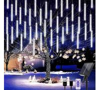 Partenopea® Luci di natale da esterno con pannello ricarica solare e USB catena luminosa natalizia ricaricabile 360 LED tubo effetto meteorite 50 cm impermeabili IP65 con Telecomando (Luce fredda)