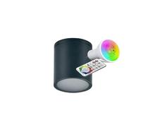 Partenopea Plafoniera faretto cilindrico tondo per soffitto da esterno IP54 per balconi terrazza patio androni Bagno cucina dotato di attacco per lampadine GU10 (Nero, con lampadina RGB)