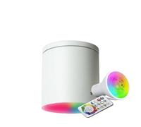 Partenopea Plafoniera faretto cilindrico tondo per soffitto da esterno IP54 per balconi terrazza patio androni Bagno cucina dotato di attacco per lampadine GU10 (Bianco, con lampadina RGB)