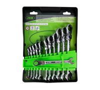 Partenopea Set 12 chiavi combinate articolate con cricchetto JBM 51318 - misure 8-19 mm, testa snodata 180°, cricchetto 72 denti, utensili officina