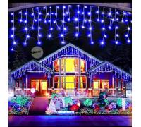 Partenopea Tenda luminosa esterno natalizia luci a 380 led da balcone decorazioni di Natale feste eventi bassa tensione 31V gioco flash bianco (Luce blu fissa + fredda flash, 10 metri)