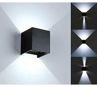 Partenopeautensili® APPLIQUE LED CUBO 12 WATT IMPERMEABILE DA INTERNO ED ESTERNO LAMPADA DA PARETE IN ALLUMINIO CON ANGOLO LUCE REGOLABILE UP DOWN MODERNO LED A LUCE (Nero, 12W Luce Fredda 6500K)