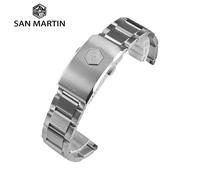 Parti dell'orologio San Martin nessun inserto bracciale con estremità piatte acciaio inossidabile solido 316L di alta qualità 3 maglie 20mm 22mm cinturino universale