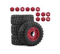 Parti Ricambi RC Per Traxxas Per Slash Per ARRMA Per Senton 1/10 Short Course Pneumatici Ruote Set 12/14/17mm Mozzo Esagonale Con 3 Adattatori RC Car Truck Off Road(Red,A)