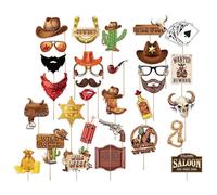 Parties Photo Booth Props - Kit a tema occidentale da 20 pezzi, accessori creativi bastoncini, design in cartone riutilizzabile, radici divertenti in costume | Set di stand fotografici in stile