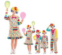 Partilandia Costume Clown Clown Talpe e Strisce Famiglia Bambino Ragazza Uomo Donna【Taglie Bambini e Adulto】 Costume Carnevale Professioni Circo Feste Costume Carnevale Spettacoli Festival