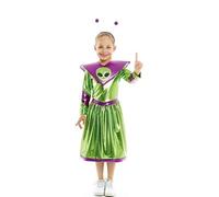 Partilandia Costume da alieno verde e viola per bambina 7-9 anni