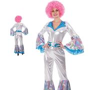 Partilandia Costume da discoteca da donna Anni 70【Taglie da adulto S a L】[Taglia S]【Tuta argentata Campana】 Costumi Donna Carnevale