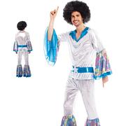 Partilandia Costume da discoteca da uomo Anni 70【Taglie da adulto S a L】[Taglia L]【Camicetta Pantaloni Campana】 Costumi Uomo Carnevale