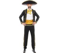 Partilandia Costume da Mariachi Charro nero e oro da uomo, taglia L
