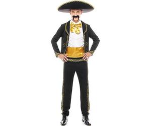 Partilandia Costume da Mariachi Charro nero e oro da uomo, taglia L