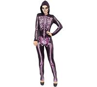 Partilandia Costume da scheletro rosa risplende al buio da donna (taglia M)