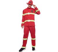 Partilandia Costume pompiere uomo uniforme con cappello【Taglie Adulti dalla S alla L】[Taglia M] Costume Carnevale Uomo Professioni Uniforme Rosso Parate Teatro Spettacoli Regalo