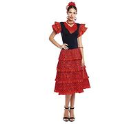 Partilandia Vestito Fenicottero Donna Rosso【Taglie Adulto S a XXL】[Taglia M] Costume Sivigliana Costume Fiamminga Volantes Feria April Siviglia Ballo