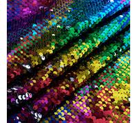 Partisout Sequin Fabric Mermaid Fabric 5mm Glitter Fabric 1 Yard Rainbow to Silver Two Tone Sequin Fabric Sparkly Fabric by The
