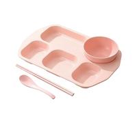 Partitioned Meal Trays - Food Divider Plate Set, 12 Inch Ceramic Section Dish with Texture, Bamboo Frame Serving Accessory with Shine, Utensil Classic Design, Dining Pieces for Home, School, Daycare