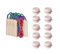 Partituki Confezione da 10 Yoyo in Legno Naturale e 10 Corde per Saltare con Manico in Legno. Ideale per Giochi all'Aperto e Dettagli di Compleanno per Bambini