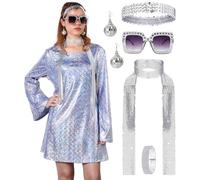 PARTTELY Vestito da discoteca anni '70, da donna, a tema anni '70, lucido, per Halloween, compleanni, feste di ballo