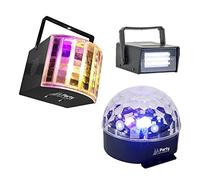 Party 15-1182PLS Confezione da 3 Set di Luci Composte da Uno Stroboscopio a LED, Un Effetto Astro e Un Effetto Derby