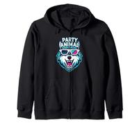 Party Animal Wolf with 3D Glasses Funny Rave Graphic Felpa con Cappuccio