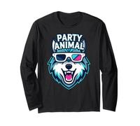 Party Animal Wolf with 3D Glasses Funny Rave Graphic Maglia a Manica