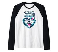 Party Animal Wolf with 3D Glasses Funny Rave Graphic Maglia con Maniche Raglan