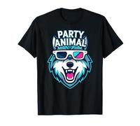 Party Animal Wolf with 3D Glasses Funny Rave Graphic Maglietta