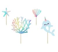 PARTY Cake Topper in Carta Narvalo Unicorno del Mare 4 pz