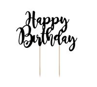Party Deco - Decorazione per torta di compleanno - Happy Birthday - nero, 22,5 cm, decorazione per torte, decorazione per torte, cupcake, topper per compleanno, baby shower, anniversari