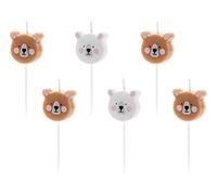 party-deco SCS-11 - 6 Candeline a Tema Orso Vari Colori 3 cm
