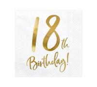 Party Deco Tovaglioli per compleanno 18° compleanno con scritta in oro, 33 x 33 cm - Tovaglioli di carta decorativi per eventi, feste di compleanno, anniversario