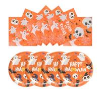 PARTY GO 50 Pezzi Piatti e Tovaglioli Halloween Kit Halloween Party, Stoviglie Carta Decorazioni Tavola per 25 Ospiti Giallo Feste di Compleanno da Brivido Decorazioni per Bambini