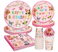 PARTY GO 96 pezzi cane compleanno festa set di stoviglie per cani carta usa e getta piatti tovaglioli tazze per cani festa decorazione piatti set 24 ospiti