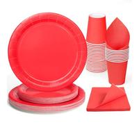 PARTY GO 96 Pezzi Di Stoviglie Per 24 Ospiti Con Piatti Di Carta Bicchieri E Tovaglioli Decorazioni Di Compleanno Rosso