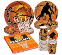 PARTY GO 96 pezzi NBA Basket Stoviglie Accessori con piatti di carta Tazze e tovaglioli per NBA Sport Temed Compleanno Baby Doccia Decorazioni
